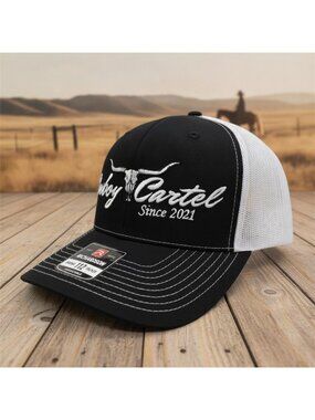 Cowboy Cartel Hat Custom Embroidered Patch Trucker Cap Black Whit Richardson 112